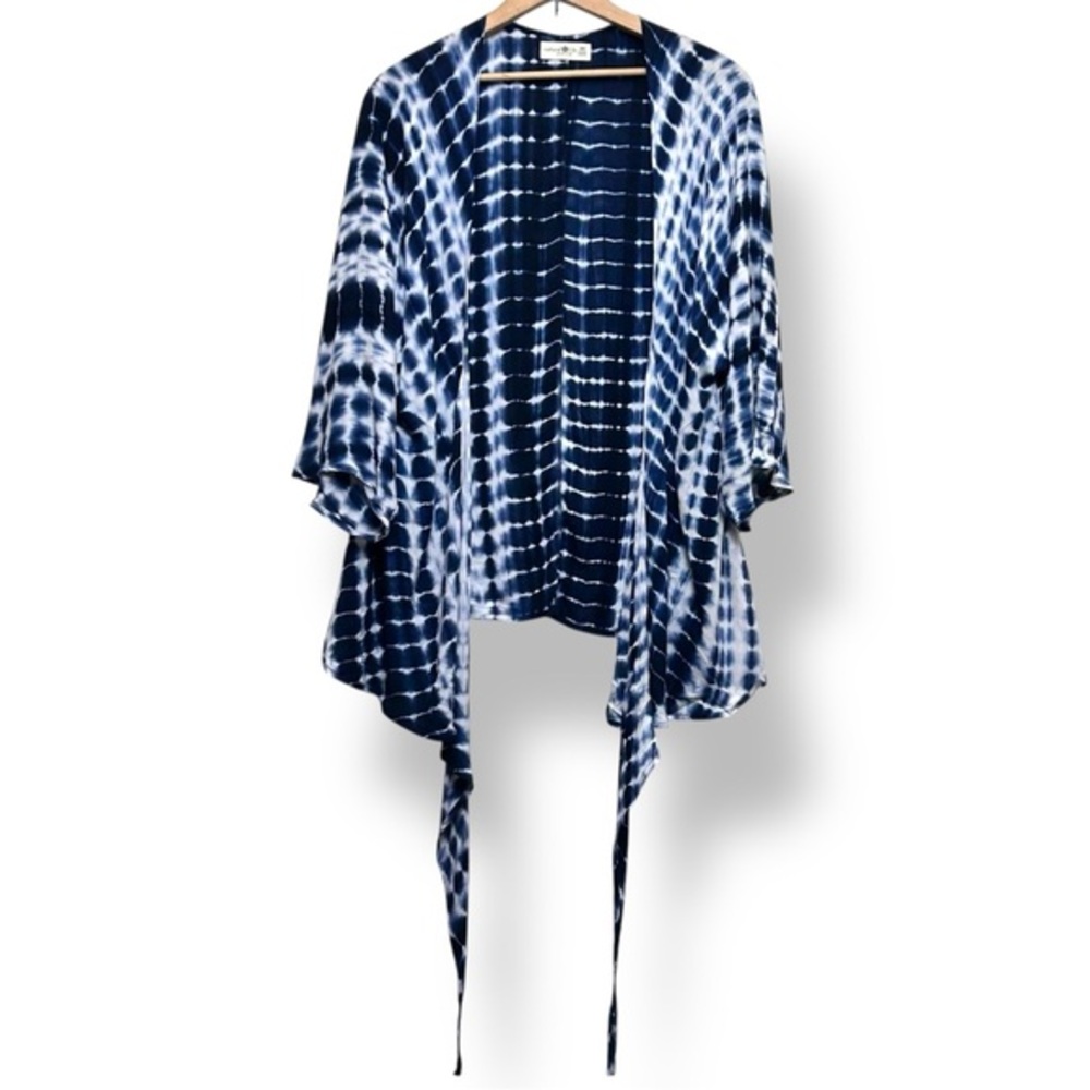 Natural Life Indigo and White Tie-Dye Cover-Up Tie-Dye Kimono Wrap OS